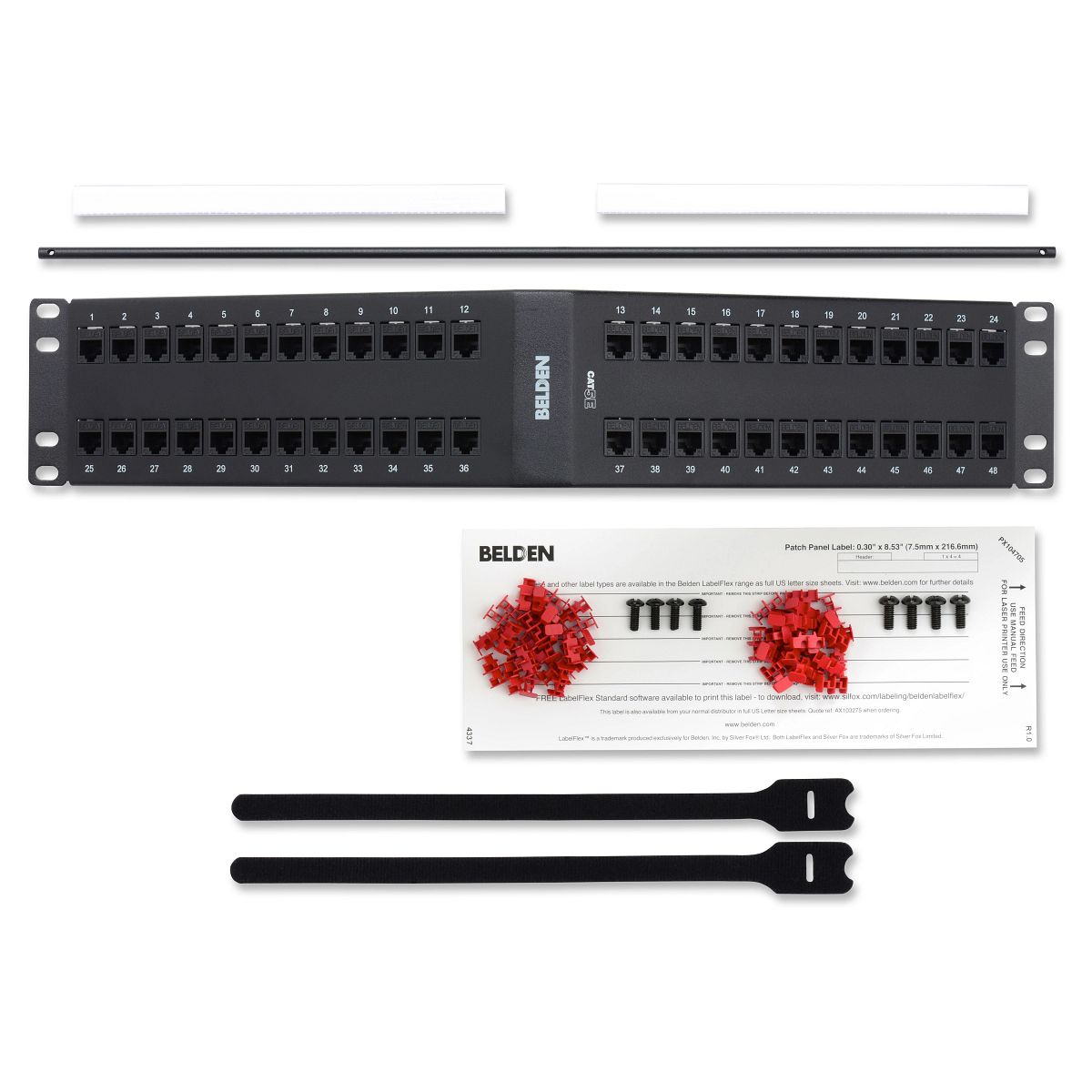 Belden AX105358 | Angled Patch Panel, Steel, Black, 48-Port, FlushMount, 3.5 H x 19 W x 11.54 in. D