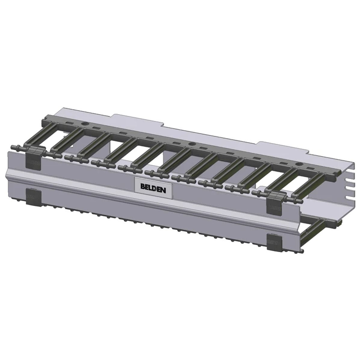 Belden BHH192UR | Cable Manager with Plastic Molded Fingers & Cover, Steel, Horizontal, Black, 2U, 3.5 H x 19 W x 7.22 D in.