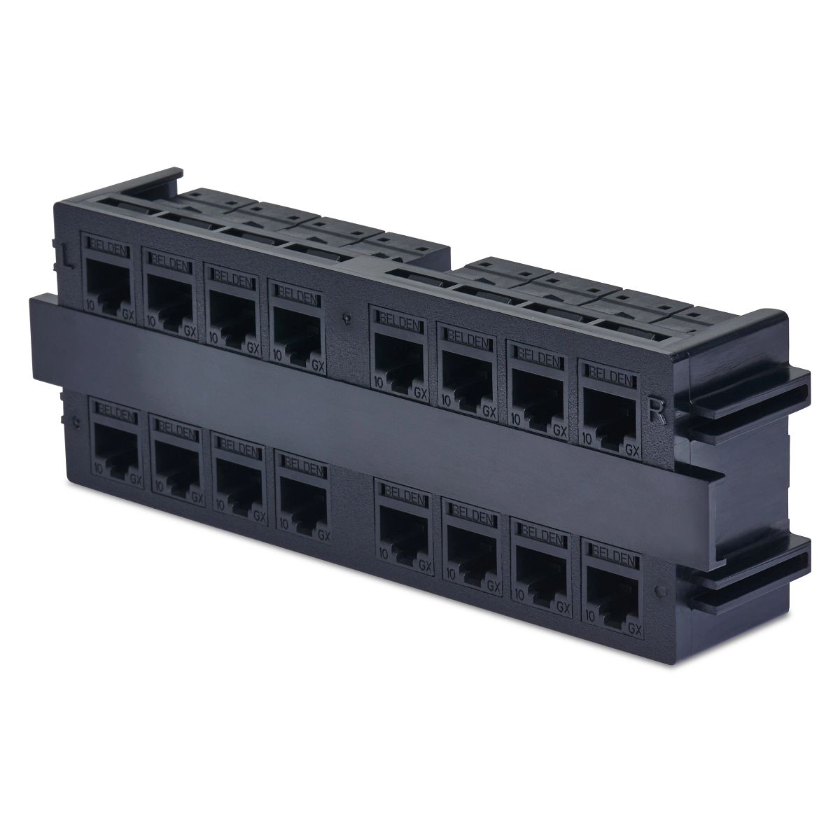 Belden RVAXCTM16JBK | REV Connect, Wall-Mount Termination Module, 16-Port, RJ-45 Jack, Black, 2.275 H x 6.794 W x 1.276 D in.