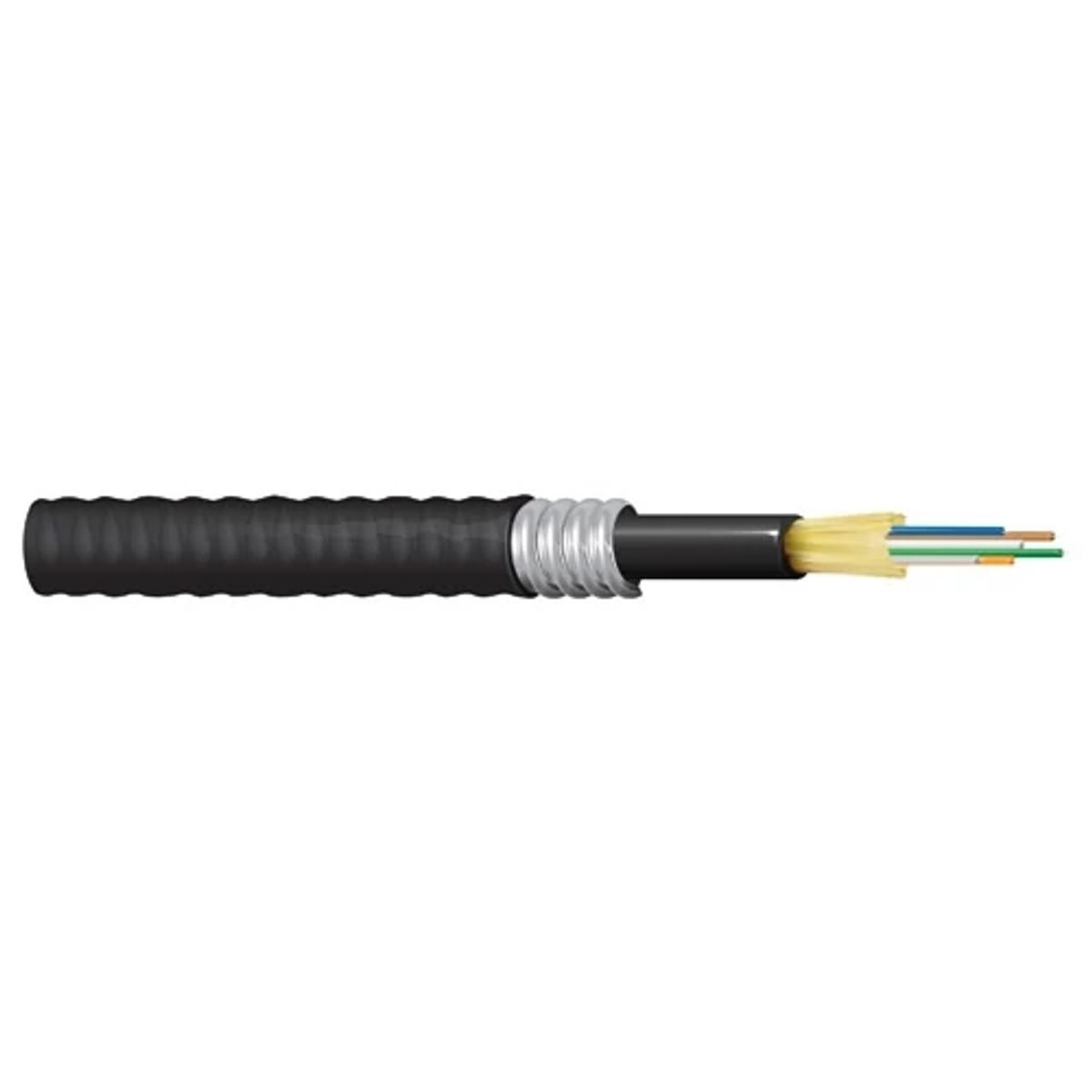 Belden FD1D006A9 | Fiber Optic Cable, PVC, Interlocking Aluminum Armor, OM1, 6-Fiber, Tight Buffered, Indoor/Outdoor, Plenum, Black