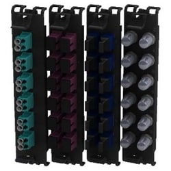 Belden FF4X03LD | FX ECX Frame, Plastic, Multimode - OM4, 3-Port, LC Duplex, White/Erika Violet, 6.340 H x 1.3 W x 1.470 D in.