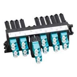 Belden ENT FF3U06LD | Modular Connector, 6-port, Fx Ultra Frame, Lc Duplex, 4.46 Width X 2.2 Depth X 1.5 Height, Black Plastic Frame, Aqua Plastic Body