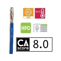 Berk-Tek 10163780 | Utp Cable, Plenum, 23 Awg, Solid, Cat 6, 4-Pair, 2-Conductor, 0.22" Cable Diameter, 1000’ Length, 1" Bend Radius, Bare Copper Conductor, Flame Retardant Pvc Jacket, Blue, Indoor