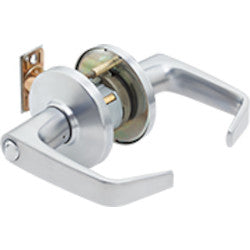 Best Access Solutions 9K-3-0-L-14-D-S3-626 | Cylinder Lock and Lever Set, Privacy Lock, Curved Return Lever, 4-7/8" ANSI Strike, Keyless Core, 2-3/4" Backset, 3-1/2" Convex Rose, Satin Chrome Plated