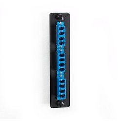Black Box Network Services JPM455C-R2 | Low-Density Single-Mode Fiber Adapter Panel - Ceramic Sleeve, (6) LC Duplex, Blue