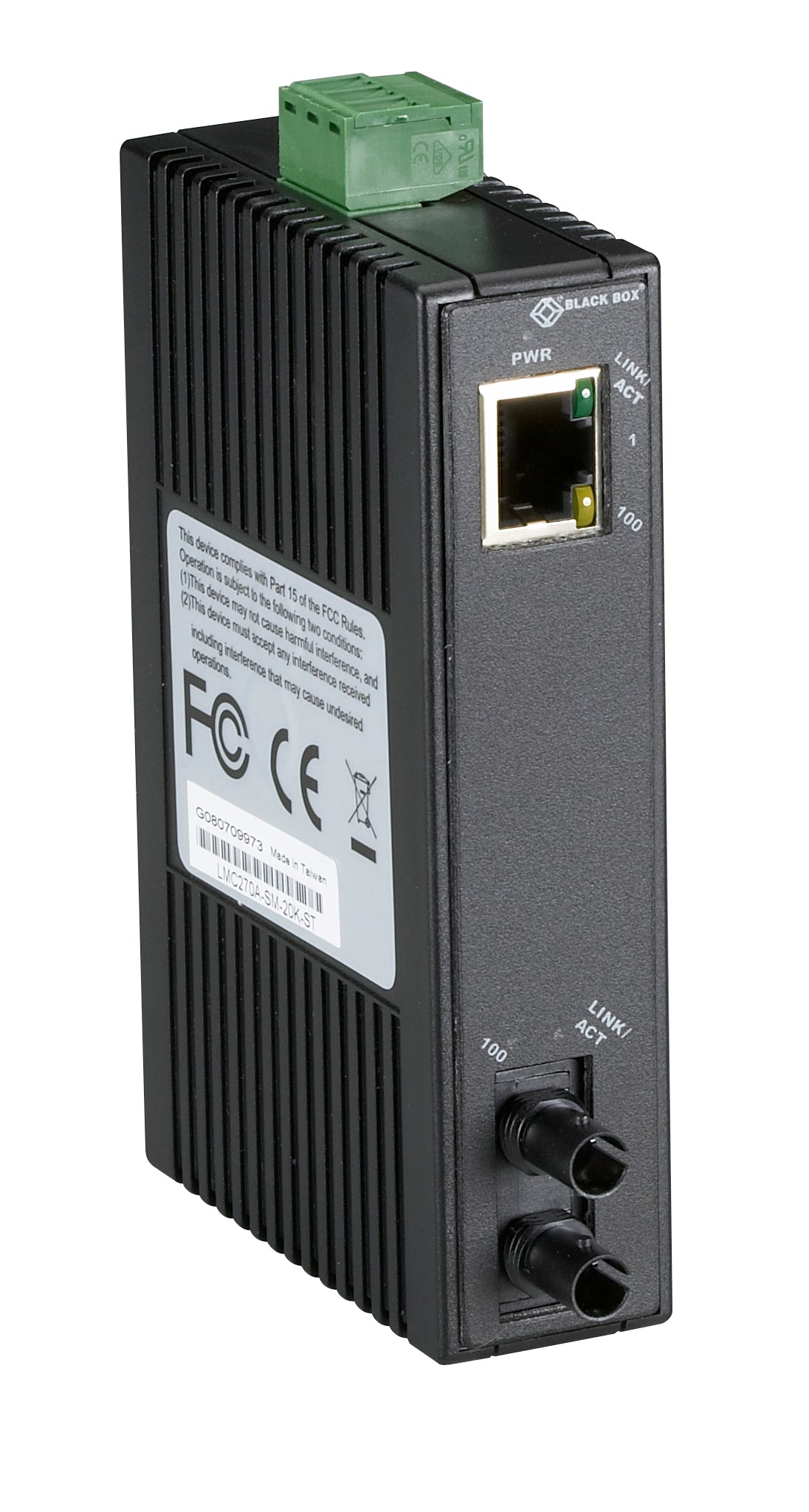 Black Box Network Services LMC270A-SM-20K-ST | Fast Ethernet Media Converter - Copper to Single-mode Fiber, Hardened, 1310nm, 20km, ST