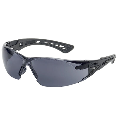 Bolle 40208 | Rush+ Safety Glasses, Black/Gray Frame, Smoke Anti-Scratch/Anti-Fog Lens and Platinum Coating