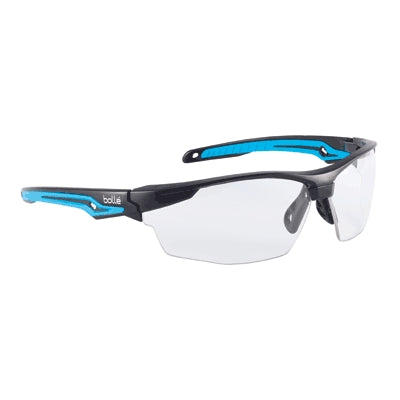 Bolle 40301 | Tryon Safety Glasses, Black/Blue Frame, Clear Anti-Scratch/Anti-Fog Lens and Platinum Coating