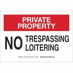 Brady Corporation 123466 | Private Property No Trespassing Loitering Sign, 10" H X 14" W X 0.06" D, Polystyrene
