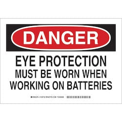 Brady Corporation 128735 | Danger Eye Protection Must Be Worn When Working On Batteries Sign, 10" H X 14" W X 0.006" D, Polyester