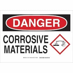 Brady Corporation 131812 | Danger Corrosive Materials Sign, 10" H X 14" W X 0.035" D, Aluminum