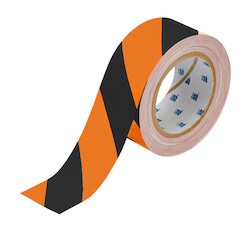 Brady Corporation 132433 | Toughstripe Floor Marking Tape Roll - Polyester, Diagonal Stripes, Black On Orange, 2" X 100’