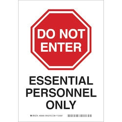 Brady Corporation 170660 | Essential Personnel Only Sign Polystyrene 10 In H X 7 In W Red On White