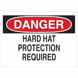 Brady Corporation 88612 | Danger Hard Hat Protection Required Sign, 10" H X 14" W X 0.006" D, Polyester
