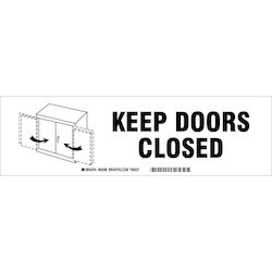 Brady Corporation 60296 | Keep Doors Closed Label, Black On White, 3.5" H X 12" W X 0.006" D