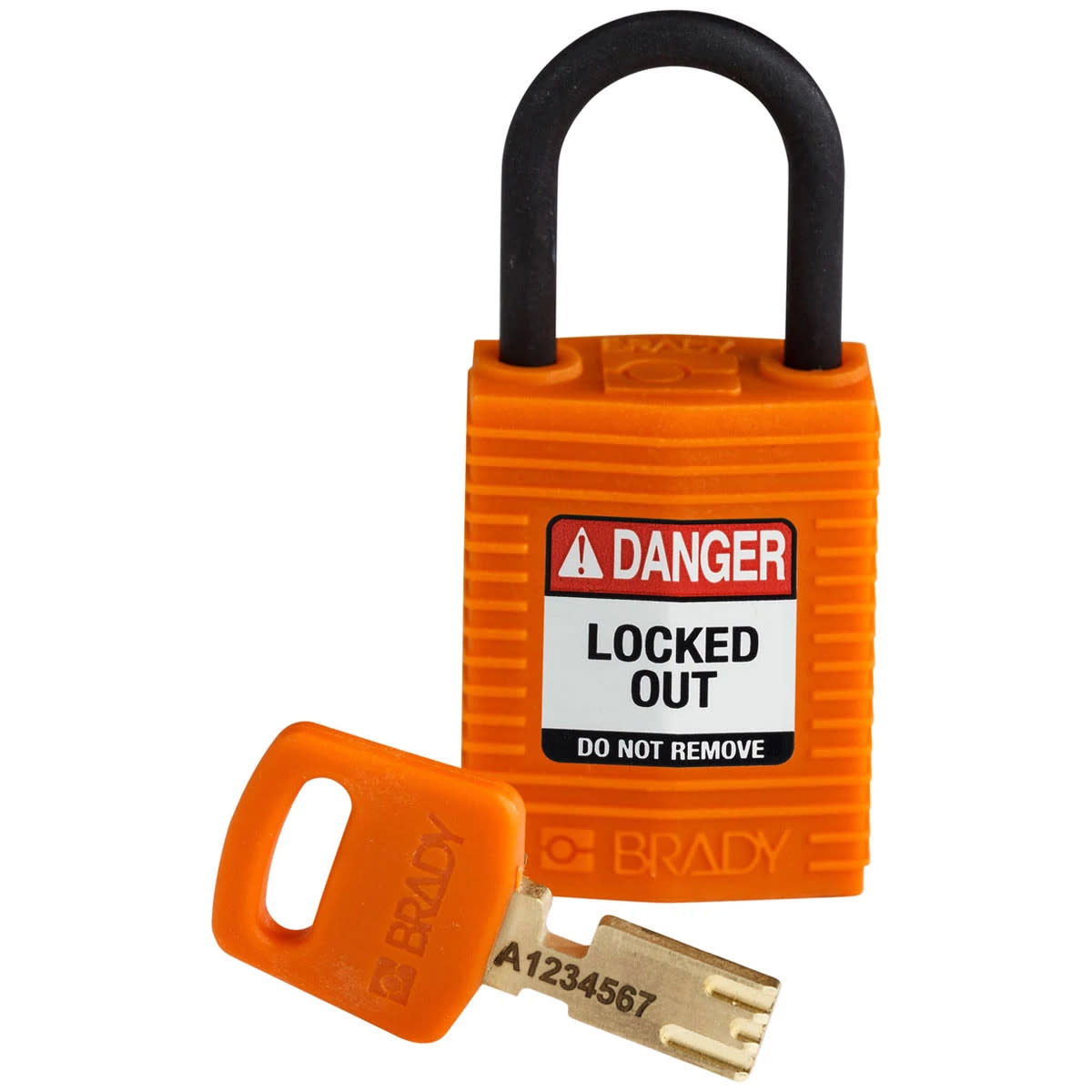 Brady Corporation CPT-ORG-25PL-KD | SafeKey Lockout Padlock Nylon Orange 1.0 in. Plastic Shackle, Keyed Different