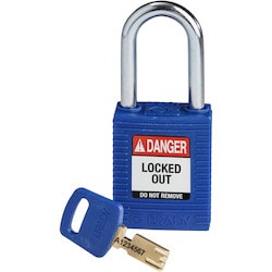 Brady Corporation NYL-BLU-38ST-KD | SafeKey Lockout Padlock Nylon Blue 1.5 in. Steel Shackle, Keyed Different