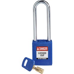 Brady Corporation NYL-BLU-76ST-KD | SafeKey Lockout Padlock Nylon Blue 3.0 in. Steel Shackle, Keyed Different