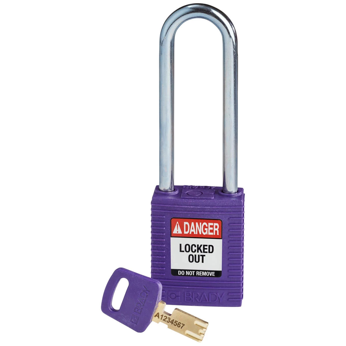 Brady Corporation NYL-PRP-76ST-KD | SafeKey Lockout Padlock Nylon Purple 3.0 in. Steel Shackle, Keyed Different