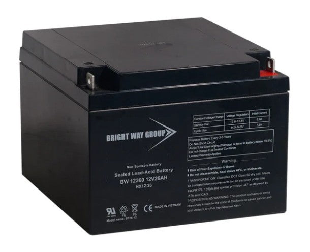 Bright Way Group LLC BW 12260 NB | Rechargeable Sealed Lead Acid Battery, 12 V, 26 Ah
