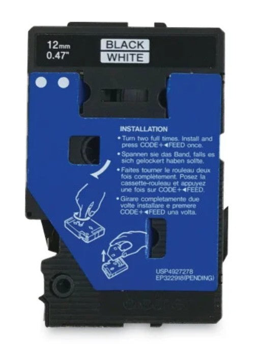 Brother Mobile Solutions TC20 | 2 pk 12mm (0.47") Black on White tape for P-Touch 7.7m (25.2 ft) each
