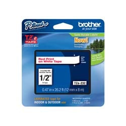 Brother Mobile Solutions TZE232 | Red on White 12 mm Tape for P-touch, 8 m