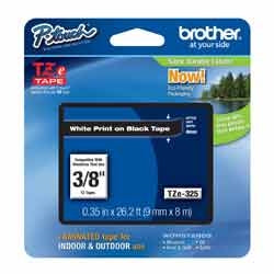 Brother Mobile Solutions TZE325 | 9mm (0.35") White on Black tape for P-Touch 8m (26.2 ft)