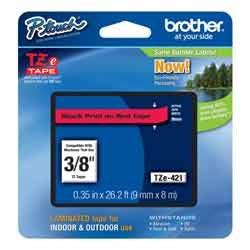 Brother Mobile Solutions TZE421 | 9mm (0.35") Black on Red tape for P-Touch 8m (26.2 ft)