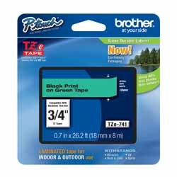 Brother Mobile Solutions TZE741 | 18mm (0.7") Black on Green tape for P-Touch 8m (26.2 ft)