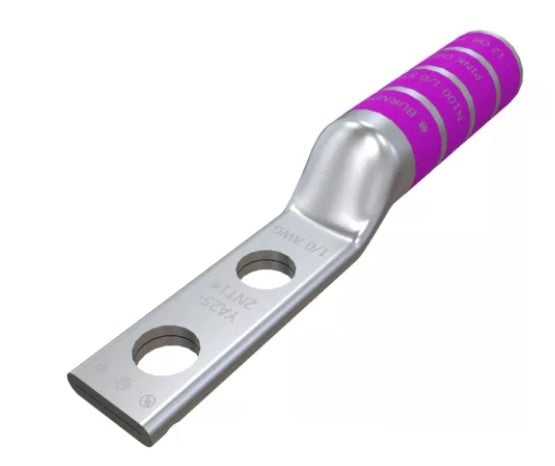 Burndy YA252NT14 | Copper Compression Terminal, Long Barrel, Narrow Tongue, 2-Hole