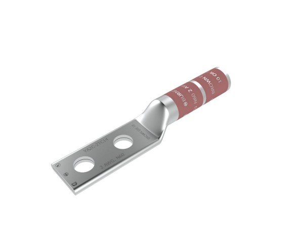 Burndy YA2C2N | Copper Compression Terminal, 2 AWG, 2-Hole, 1/2 in. Stud, Long Barrel