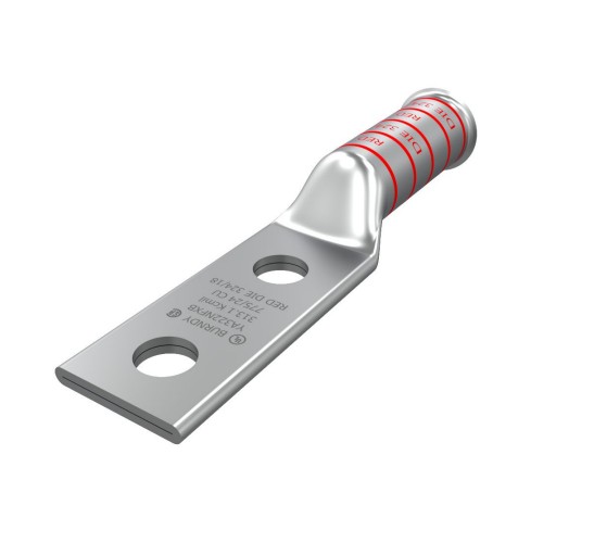 Burndy YA322NFXB | Copper Compression Terminal, 2-Hole NEMA Pad, Long Barrel