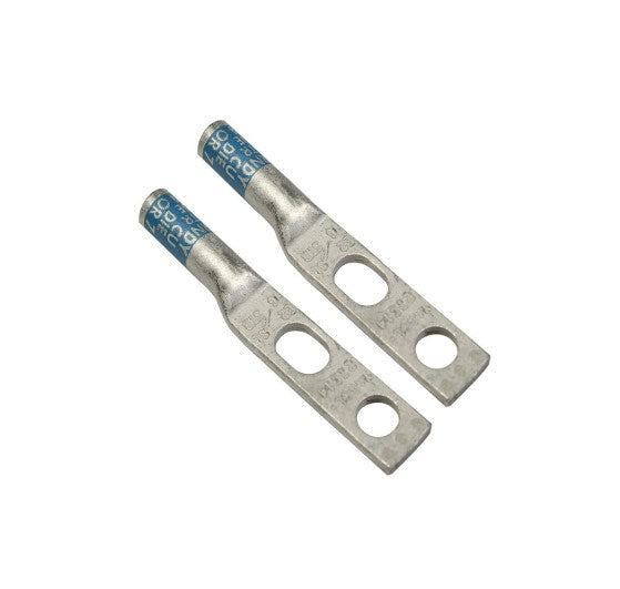 Burndy YA6C2TC38SL | Copper Compression Terminal, 6 AWG, 2-Hole Slotted, 3/8 in. Stud, Long Barrel