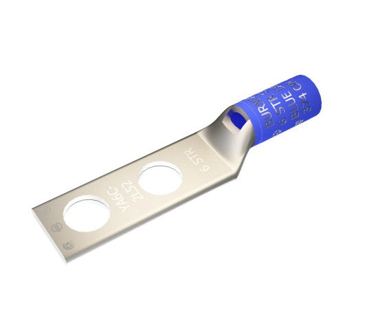 Burndy YA6CL2TC10 | Copper Compression Terminal, 6 AWG, 2-Hole, #10 Stud, 5/8 in. Spacing, Standard Barrel