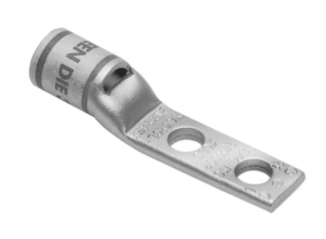 Burndy YAV1CL2NT14FX | Copper Compression Terminal, 2-Hole, 1/4 in. Stud, 5/8 in. Spacing, Narrow Tongue