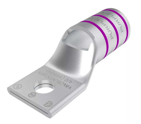 Burndy YAV28LNT38FX | Copper Compression Terminal, 1-Hole, 3/8 in. Stud, Standard Barrel, Narrow Tongue