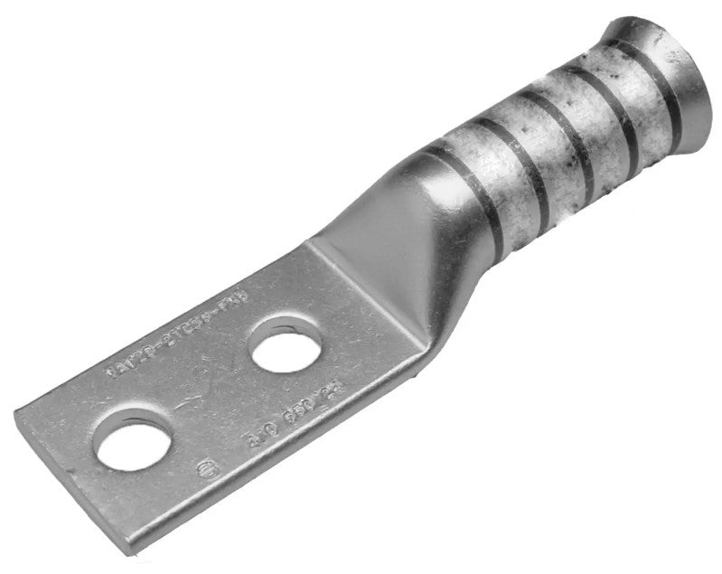 Burndy YAV2C2TC14E1FXB | Copper Compression Terminal, 2-Hole, 1/4 in. Stud, 1 in. Spacing, Long Barrel