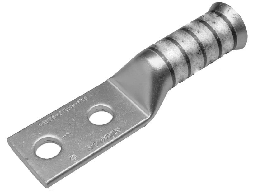 Burndy YAV2C2TC14FXB | Copper Compression Terminal, 2-Hole, 1/4 in. Stud, 5/8 in. Spacing, Long Barrel
