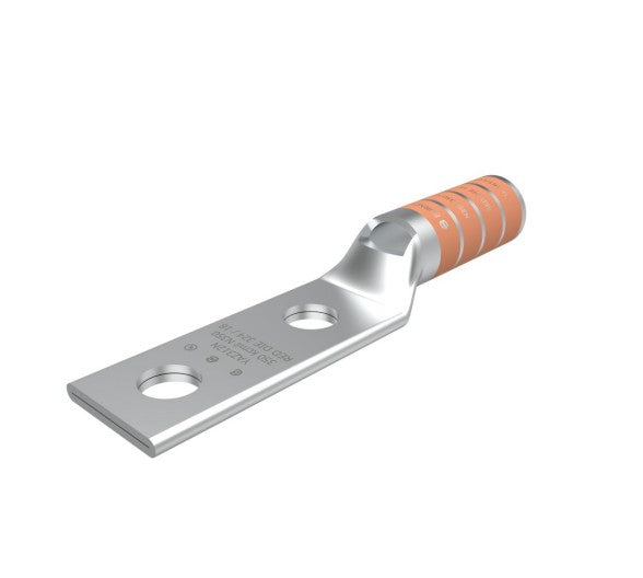 Burndy YAZ312N | Copper Compression Terminal, 2-Hole, 1/2 in. Stud, 1-3/4 in. Spacing, Long Barrel, 350 kcmil