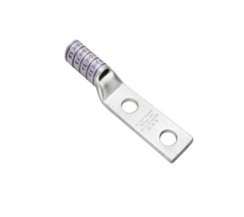 Burndy YAZ4C2TC10E2 | Copper Compression Terminal, 4 AWG, 2-Hole, #10 Stud, 3/4 in. Spacing, Long Barrel