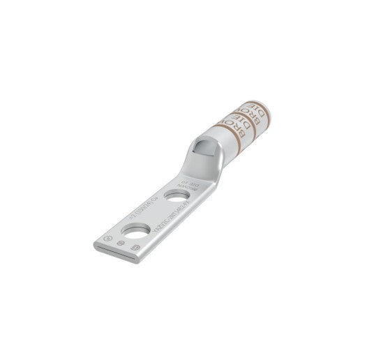 Burndy YAZV2C2NT14E2FX | Copper Compression Terminal, 2-Hole, 1/4 in. Stud, 3/4 in. Spacing, Long Barrel, Narrow Tongue