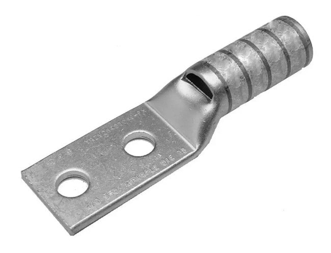 Burndy YAZV6C2TC10FX | Compression Terminal, 6 AWG Code, 6 61/24 DLO, 2-Hole, #10 Stud, 5/8 in. Spacing, Long Barrel