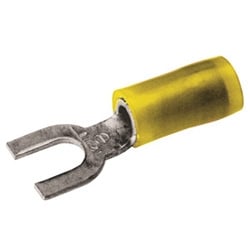 Burndy TN108F | 520214 | Copper Terminal, fork Tongue, 12-10 AWG, 6-8 Stud, Nylon Insulated, Funnel Entry, Tin Plated
