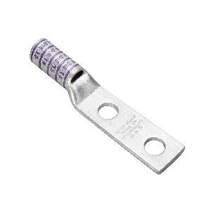 Burndy YAZ4C2TC14E2 | 25019135 | Lug, Compression, Copper, 1/4 Inch, 2 Holes, 4 AWG, Gray