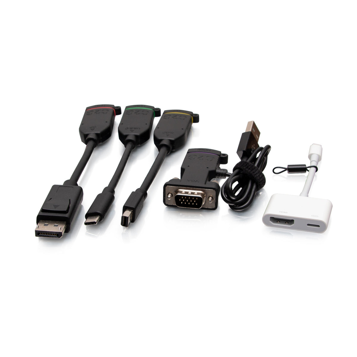 C2G C2G30042 | Universal 4K HDMI Dongle Adapter Ring with Color Coded Mini DisplayPort, DisplayPort, USB-C, Lightning, and VGA