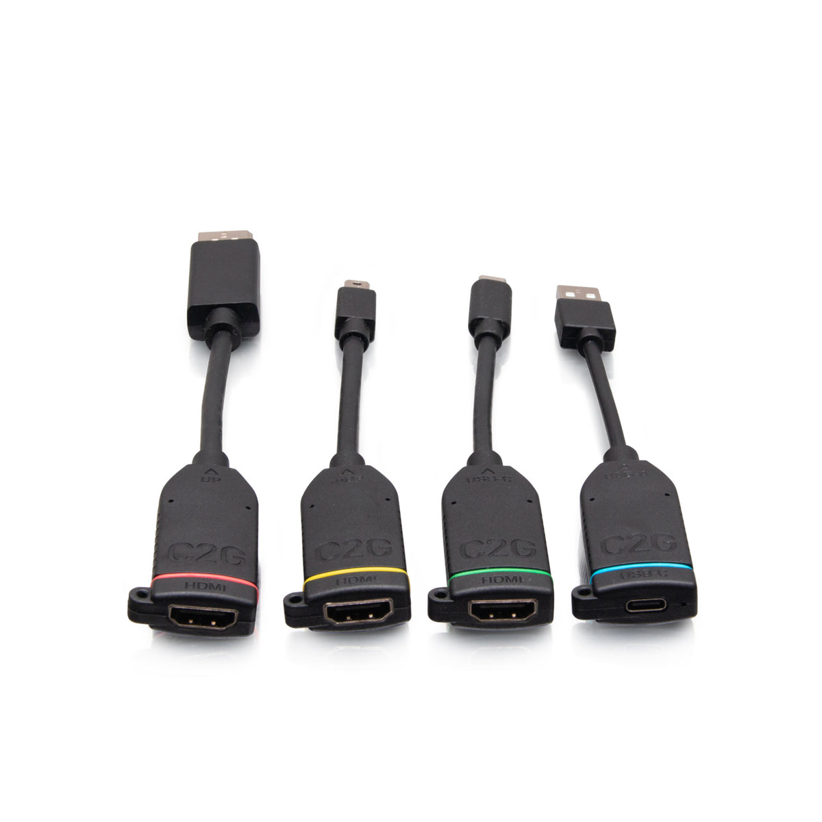 C2G C2G30285 | Universal 4K HDMI Dongle Adapter Ring Including Color Coded Mini DisplayPort, USB-C, and USB-A Male to USB-C Female Adapters