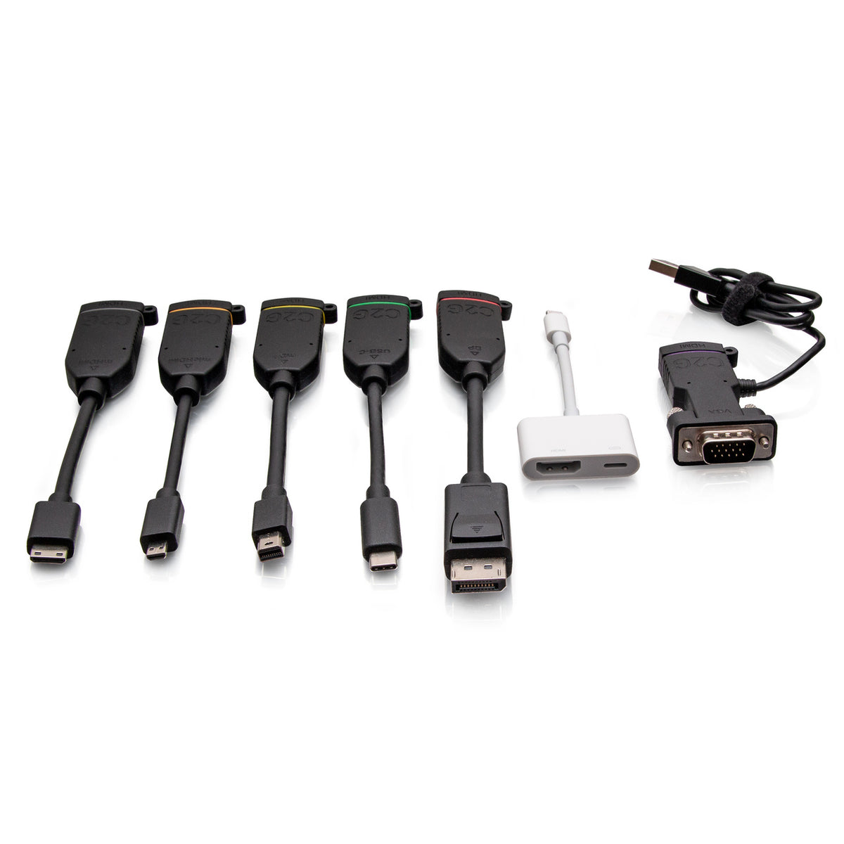 C2G C2G30286 | Universal 4K HDMI Dongle Adapter Ring with Color Coded Mini DisplayPort, USB-C, Lightning, VGA, Mini HDMI, and Micro HDMI
