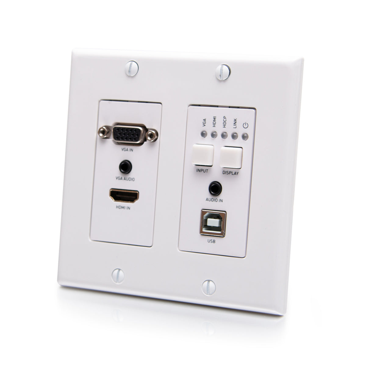 C2G C2G31012 | HDMI HDBaseT + VGA, 3.5mm, and USB-B to A over Cat Extender Wall Plate Transmitter to Box Receiver - 4K 60Hz