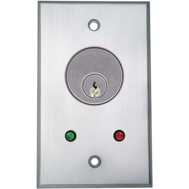 Camden Door Controls CM-2090-7212-60KA | Narrow. Key Switch DPDT Maintained R&G 12V LED Cylinder