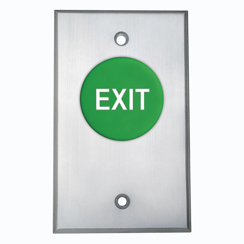 Camden Door Controls CM-4000GE | Spring Return, Normally Open, Momentary, Green Button, 'EXIT' Engraved in White